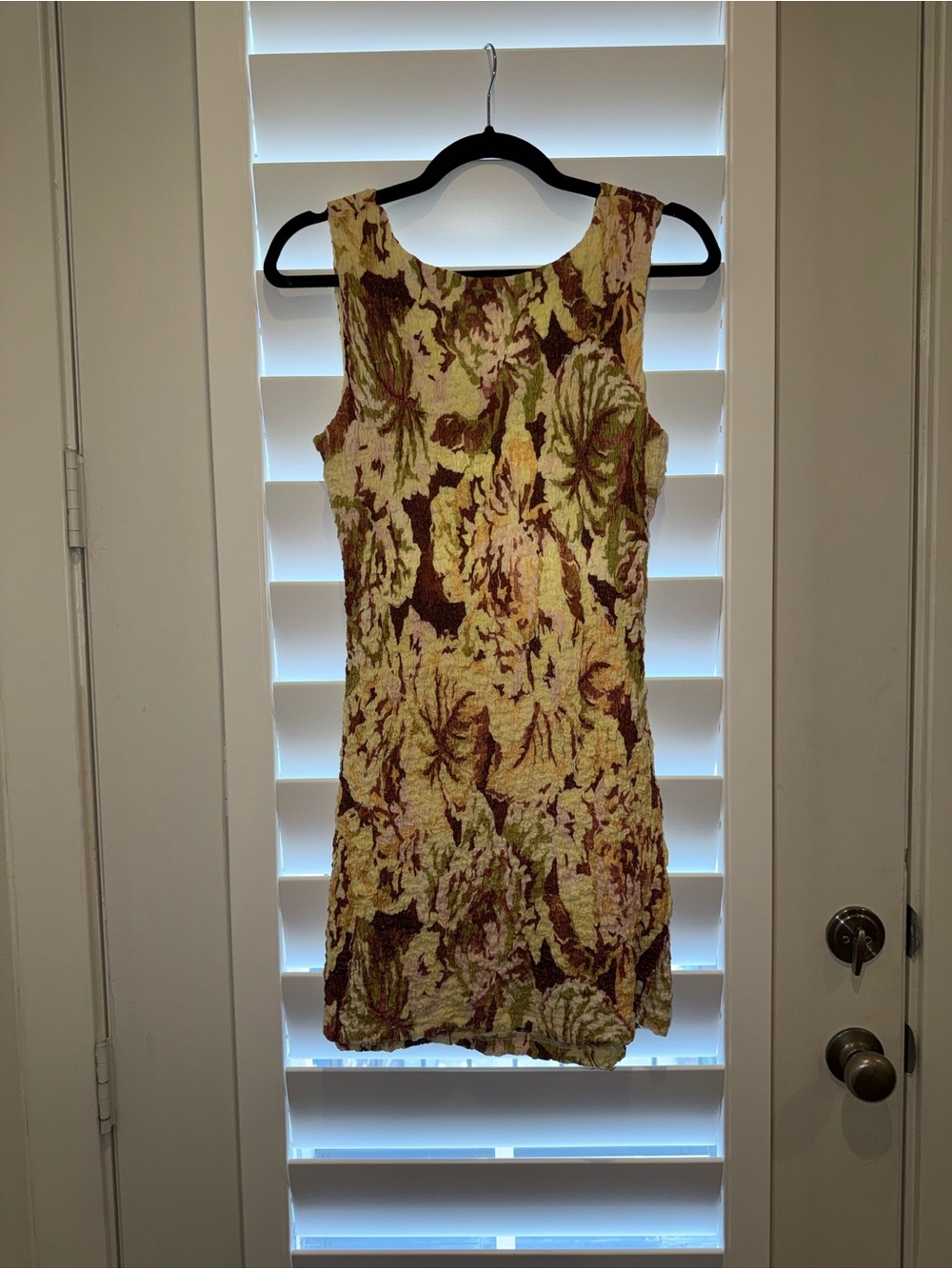 Textured Floral Mini Dress in Yellow and Brown